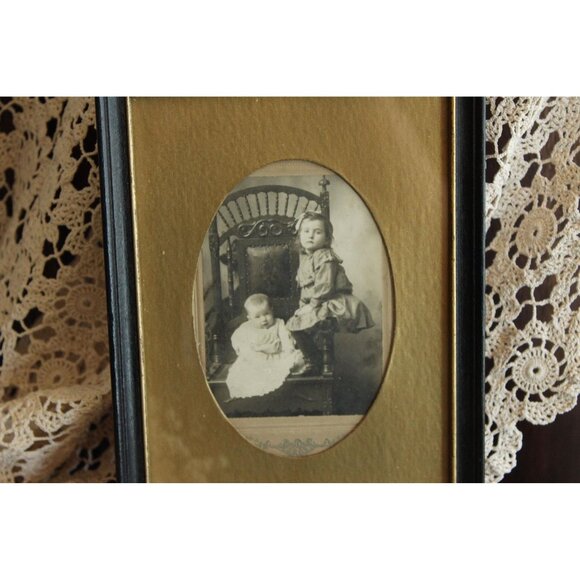 Vintage 1900s Framed Photograph, Victorian Baby Edwardian Black And White Sepia - Picture 8 of 10